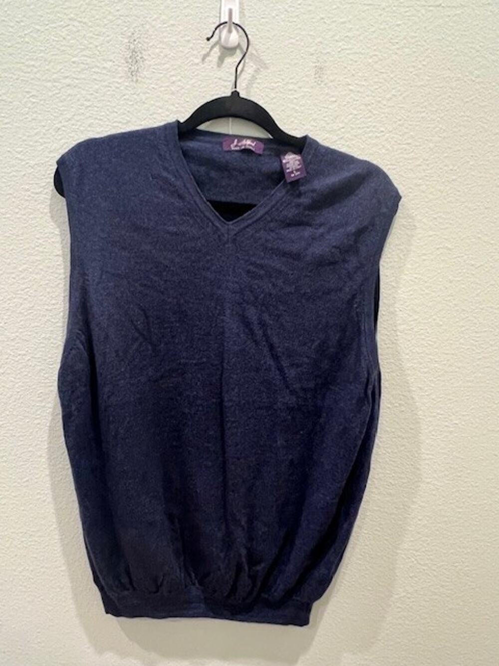 J. Ashford Men's Vest Blue 100% Extra Fine Merino Wool Sweater Italy Size Large